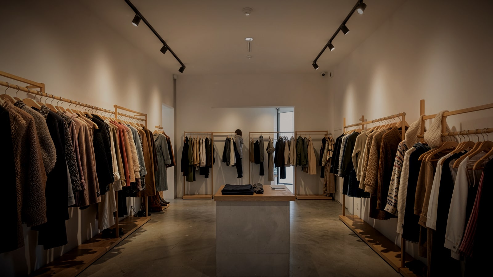 Shopper browsing clothing rails in a stylish boutique