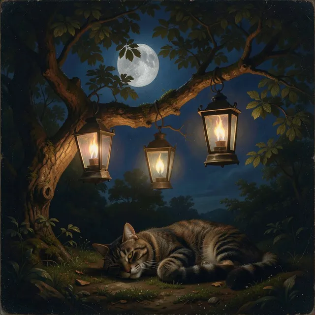Lampki nocne wisi na drzewie – Gwiazdki i Księżyc, okładka